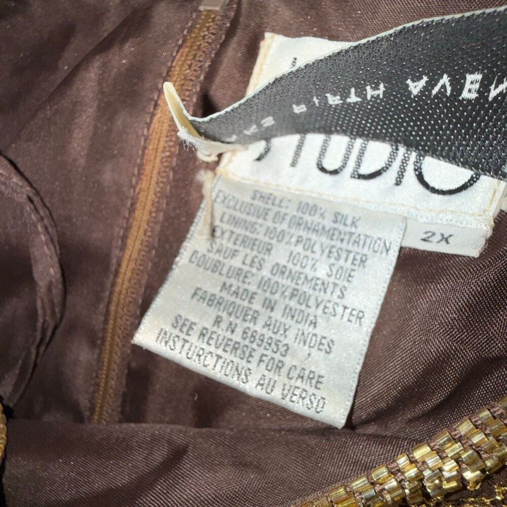 Vintage Joan Leslie Studio Silk Beaded Floral Top Saks Fifth Avenue 2X Brown Gol - Picture 15 of 15